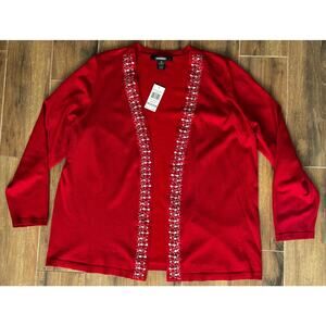 89th and Madison Woman Red Jeweled Cardigan Red 1X NWT